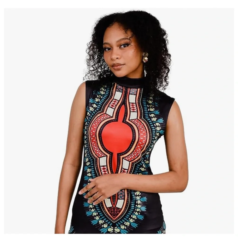 Women’s African Attire Bohemian Dashiki Tribal Vintage Ethnic Midi Dress - Picture 2 of 6